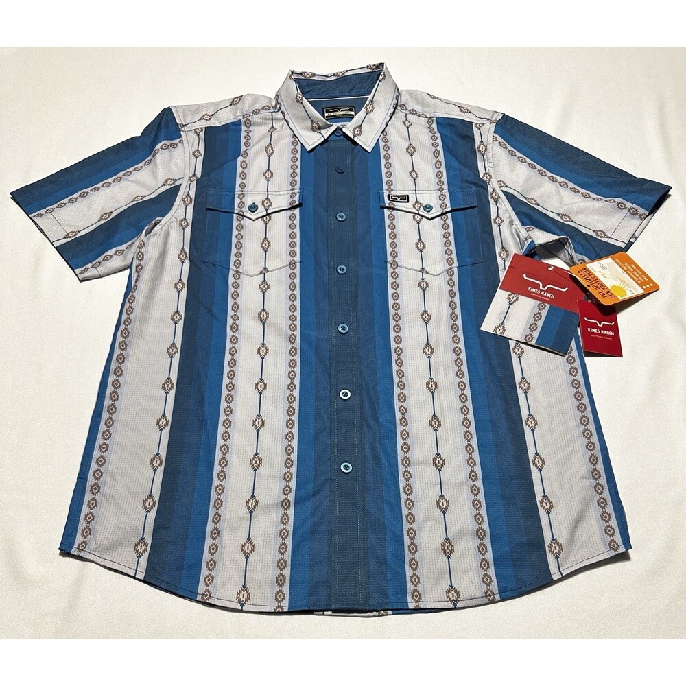 Kimes Ranch Lupton Button Shirt Mens Large Short Sleeve Vertical Stripes *READ